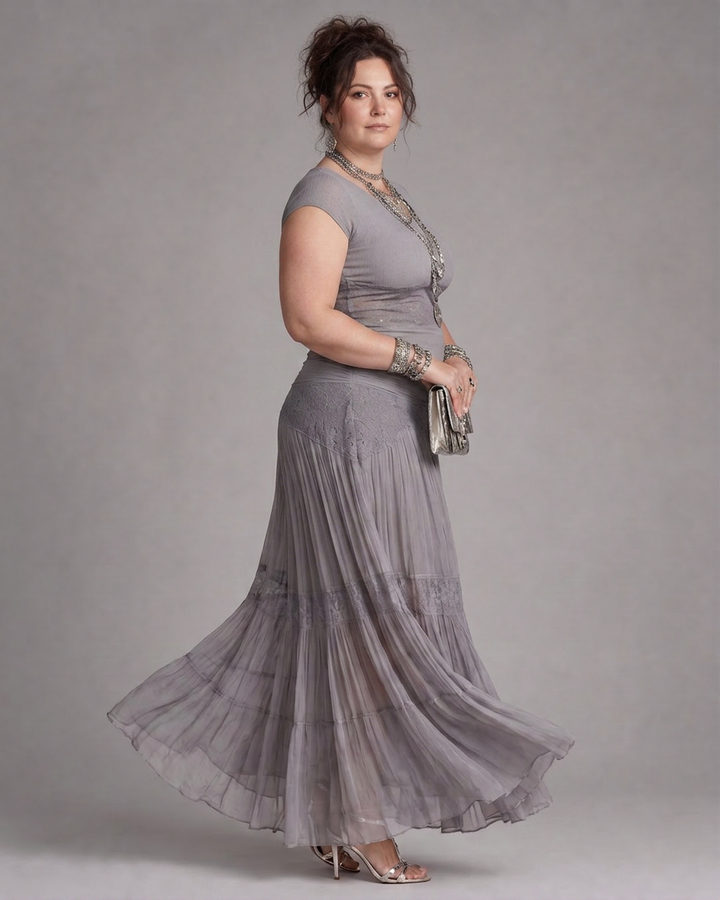 Magnolia | Gelaagde Crop Top En Geplooide Maxi Rok Set