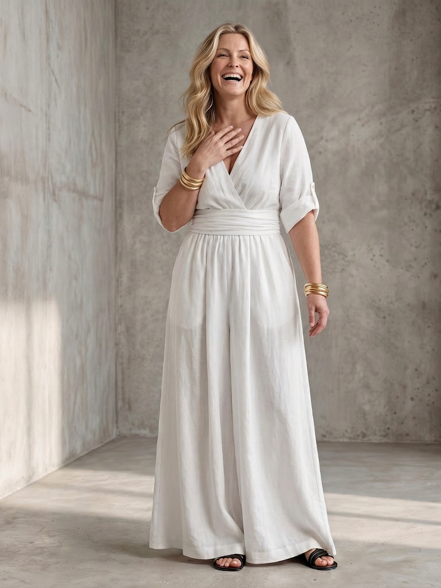 Maeve | Korte Mouwen Wijde Pijpen Jumpsuit