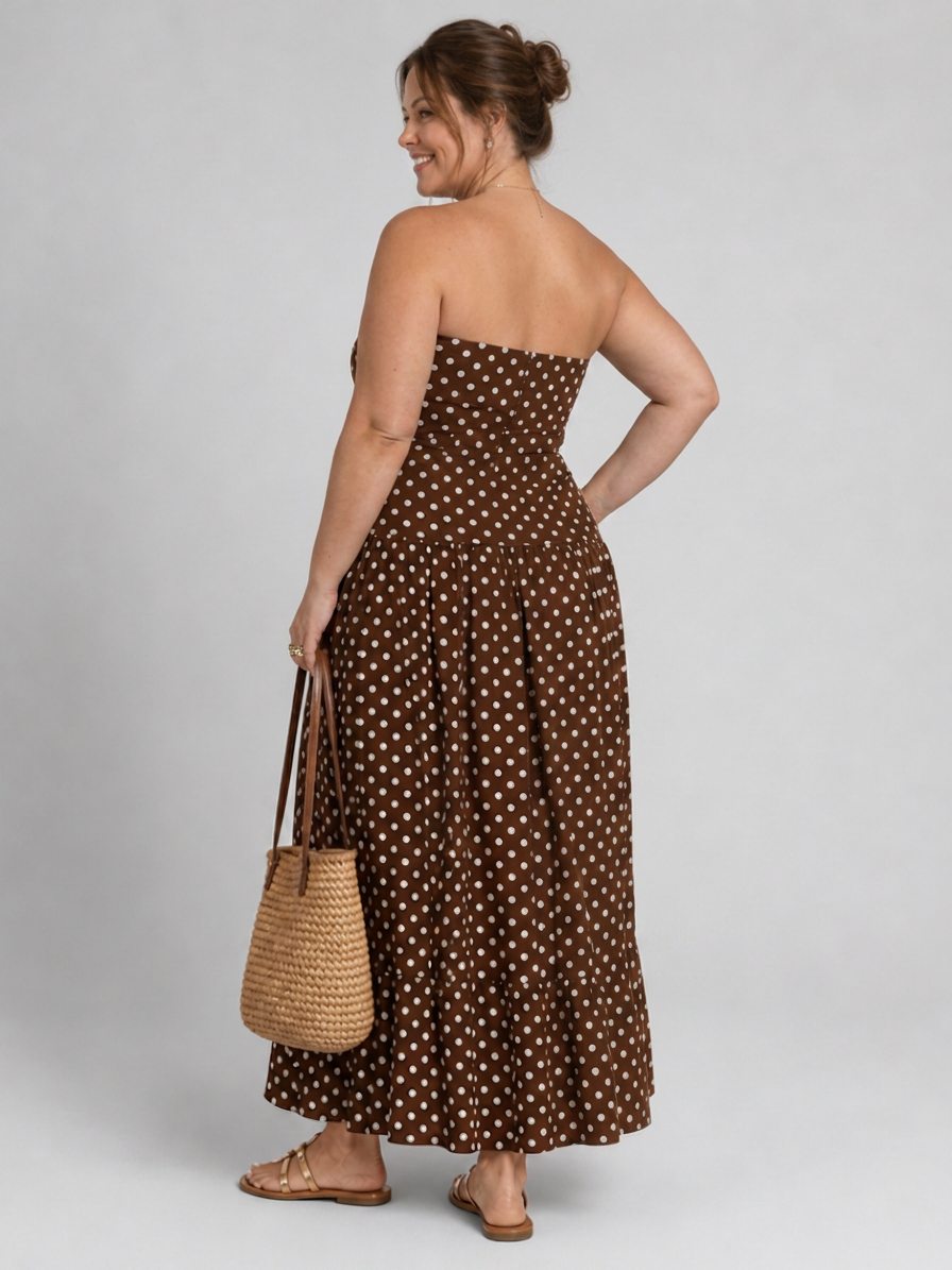 Olwen | Strapless Polka Dot Pattern Midi Dress