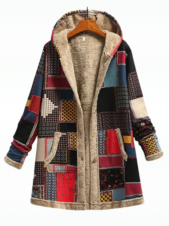 Dames Patchwork Parka met Capuchon en Voering