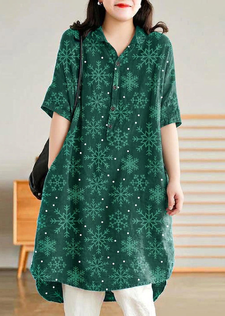 Sabine - Jade Groene Linnen Vrouwen Casual Linnen Shirt Jurk