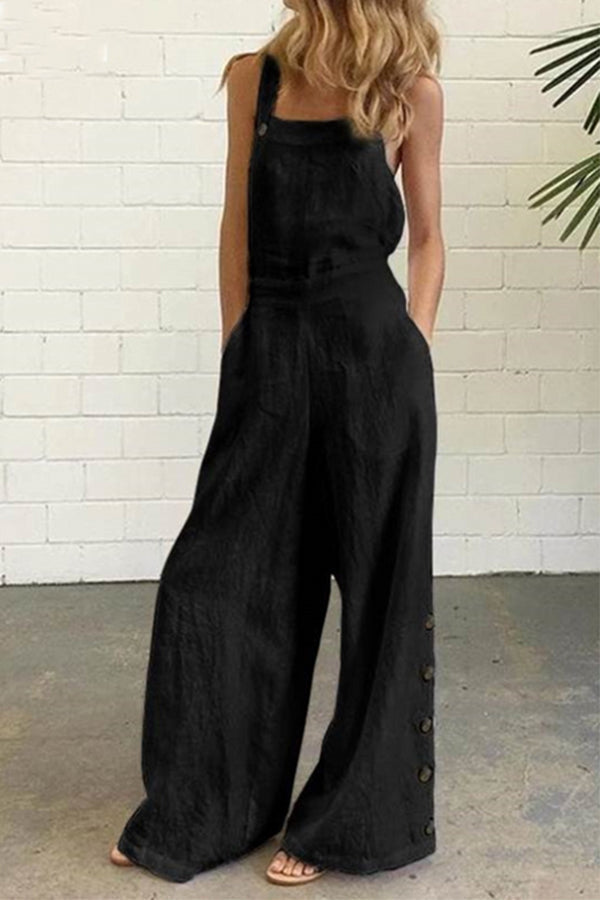 Hazel - Casual Effen Gesp Vierkante Kraag Regular Jumpsuits