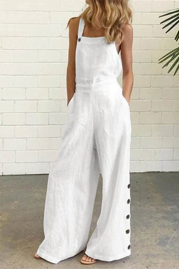 Hazel - Casual Effen Gesp Vierkante Kraag Regular Jumpsuits