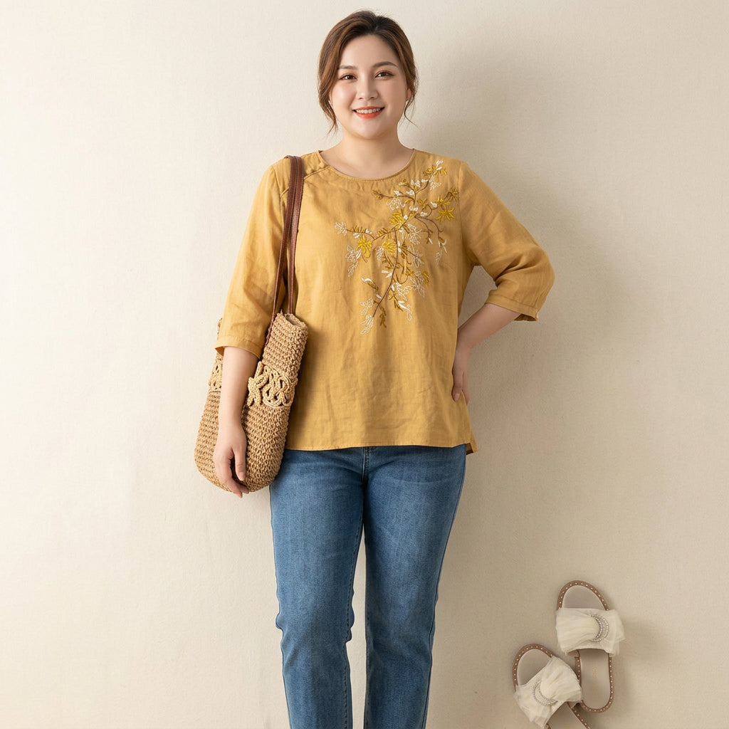 Isadora - Pure Katoenen Geborduurde Dames Top