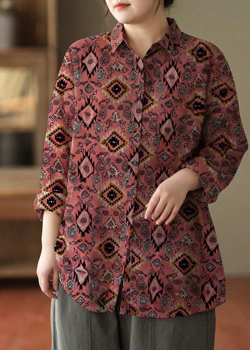 Liora - Lente Tuniek Patroon Fotografie Rode Print Blouse