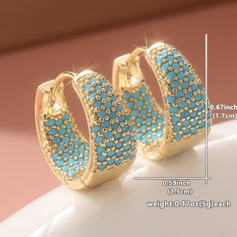 Gouden-Ton Turquoise Kralen Hoepel Oorbellen | Goud