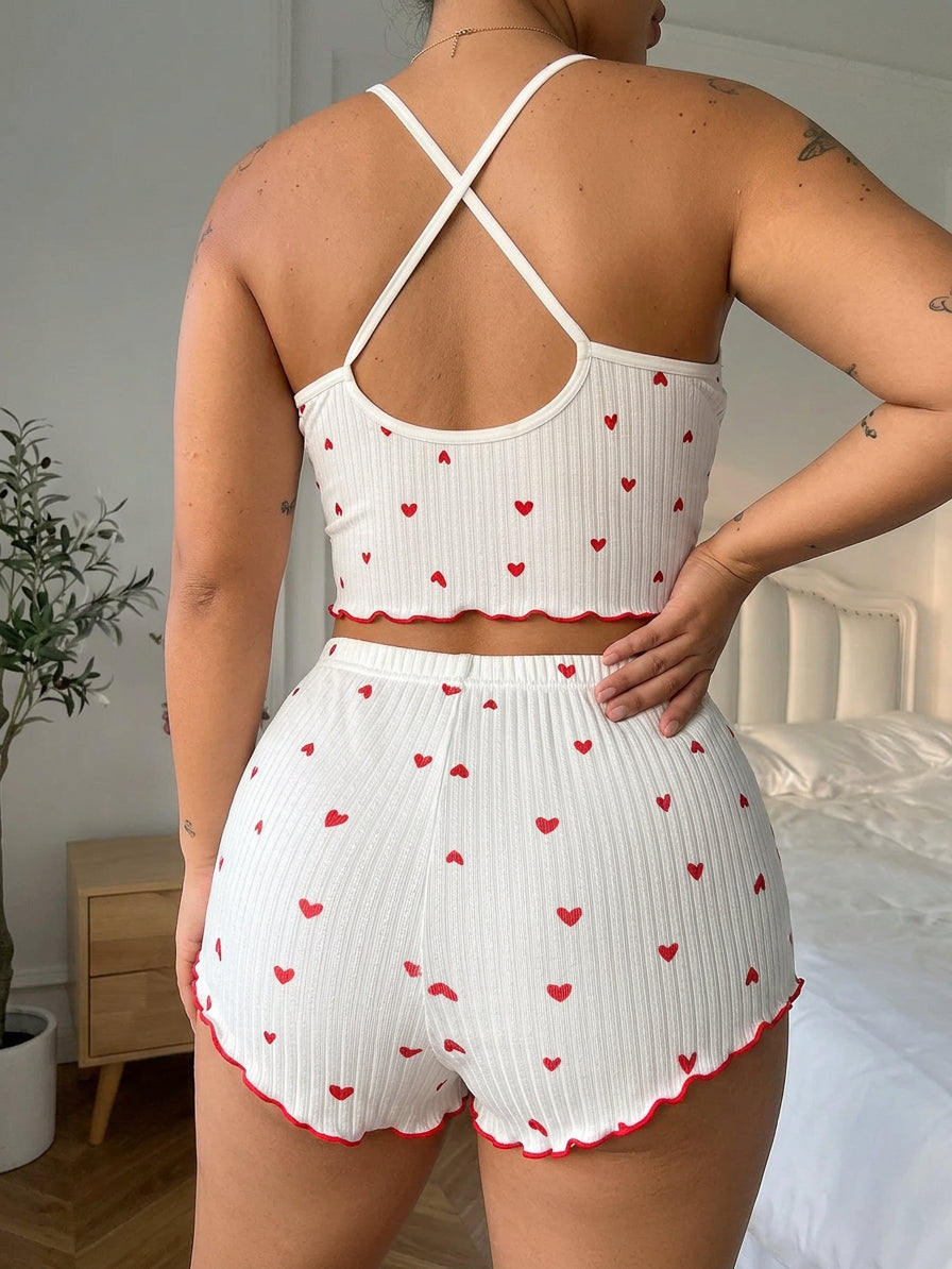 Yara | Hartprint Ruffle Trim Pyjama Set