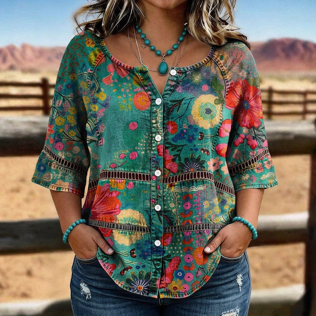 Sunniva | Vintage Bloemenprint Blouse
