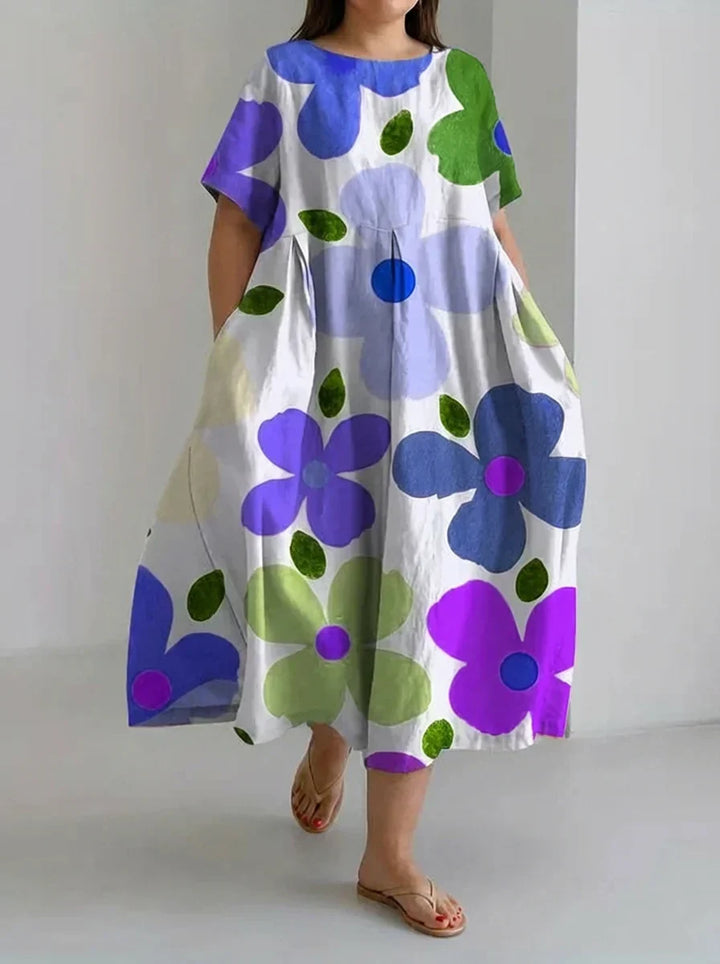 Aveline | Retro Botanische Bloemenprint Casual Losse Jurk