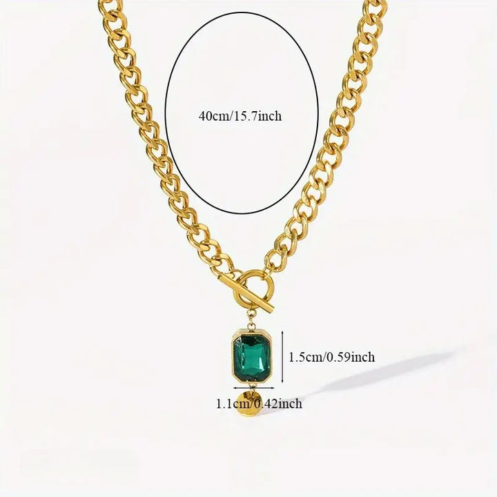 Posy Chain Smaragd Hanger Ketting | Goud