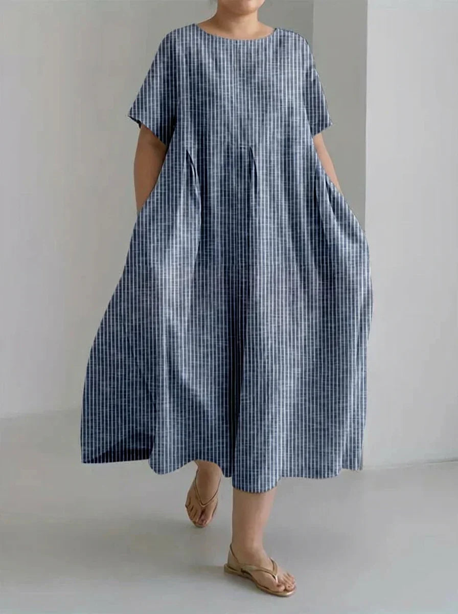 Laisa | Dames Casual Met Retro Streep Ontwerp Losse Jurk