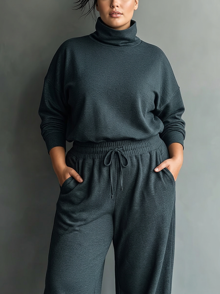 Dames Charcoal Breiset met Hoge Hals en Wijde Broek