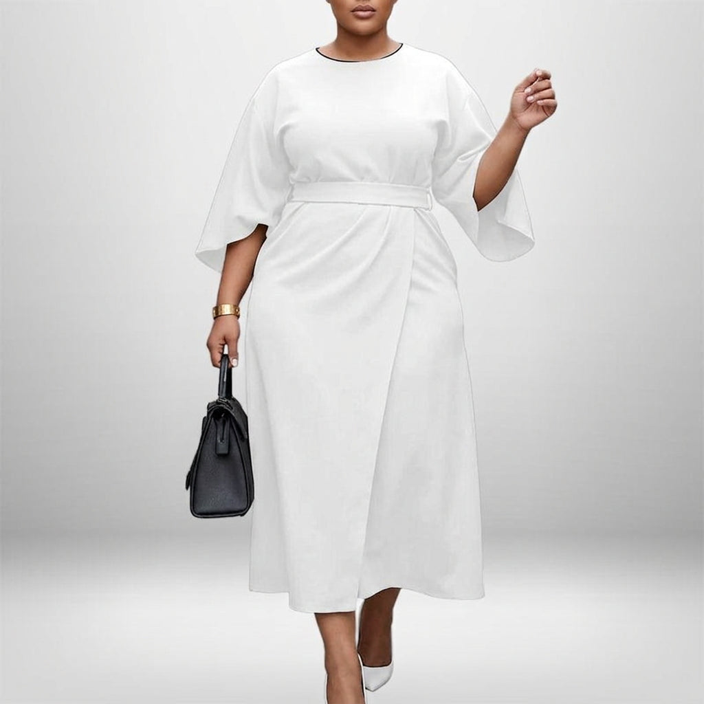 ALMA | Minimalistische Midi met Gesculptueerde Taille en Moeiteloze Drapering