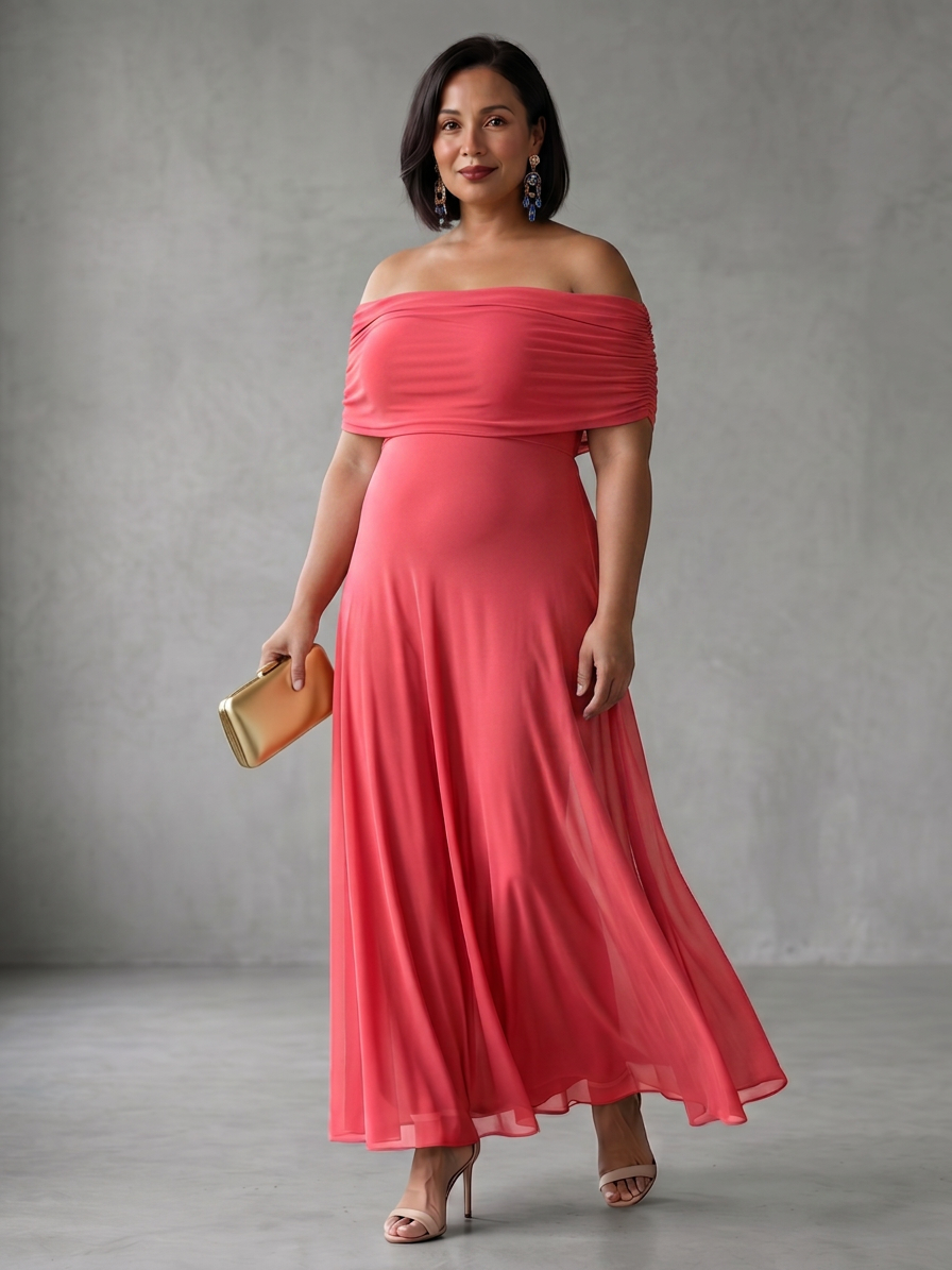 Astrid | Off Shoulder Draped Midi Jurk