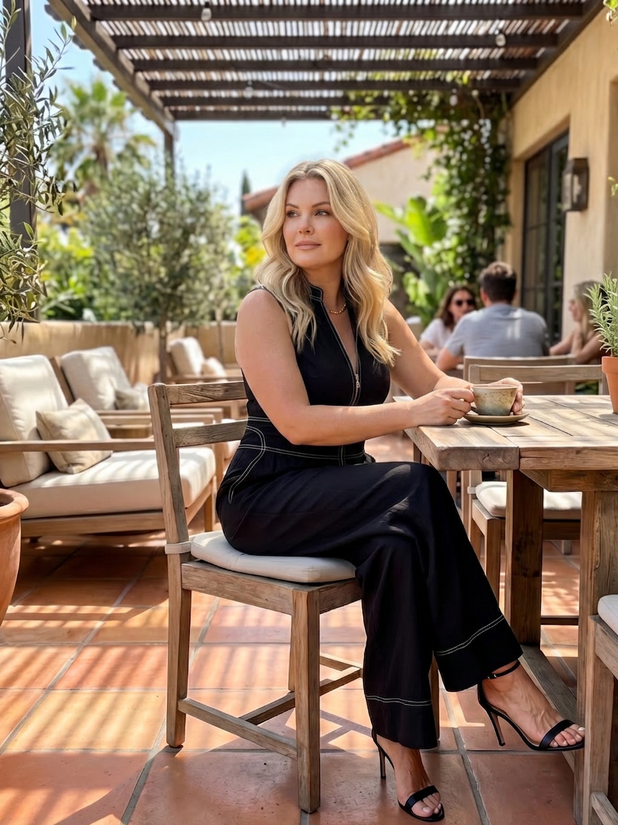 Nell | Zip Front Contrast Stitch Wide Leg Jumpsuit