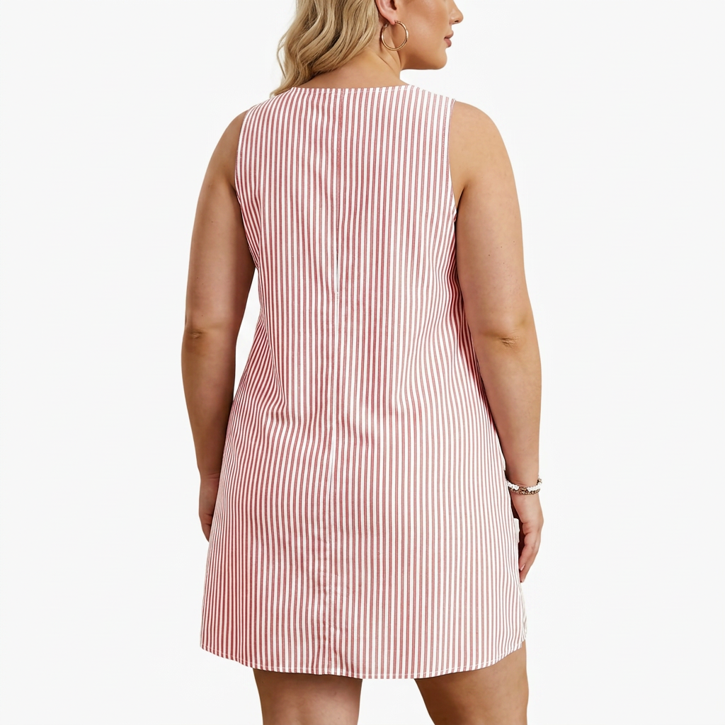 Pemberley | Mouwloze Gestreepte Pocket Jurk