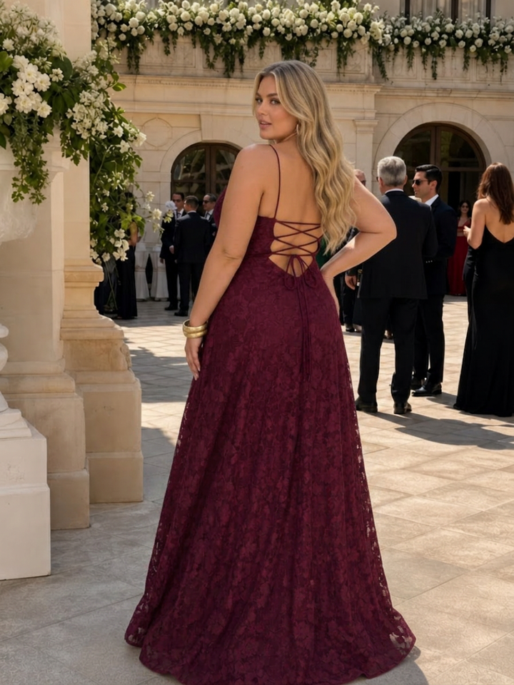 Noa | Spaghetti Strap Volle Kant Maxi Jurk