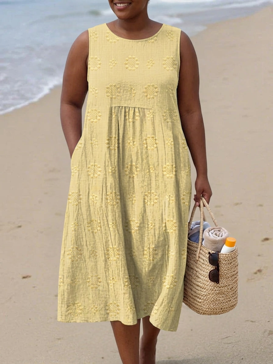Astrid Geborduurde Midi Jurk