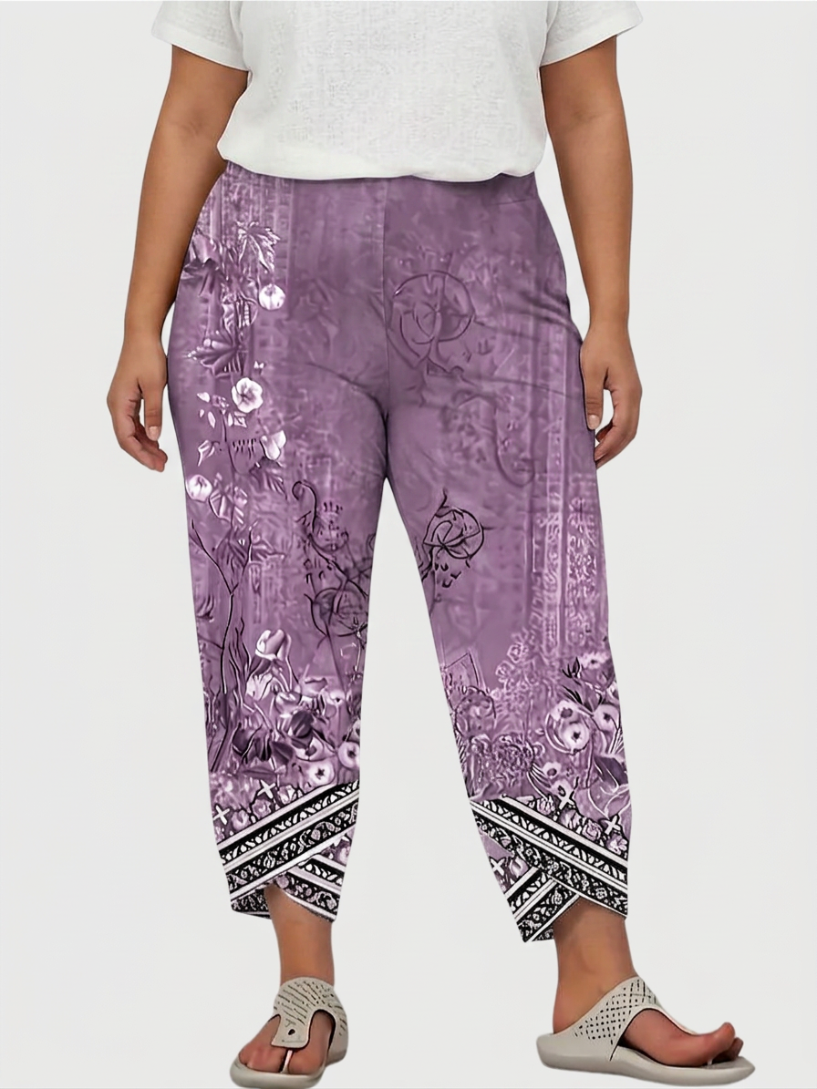 Olwen | Vintage Bloemen Capri Broek Met Elastische Taille