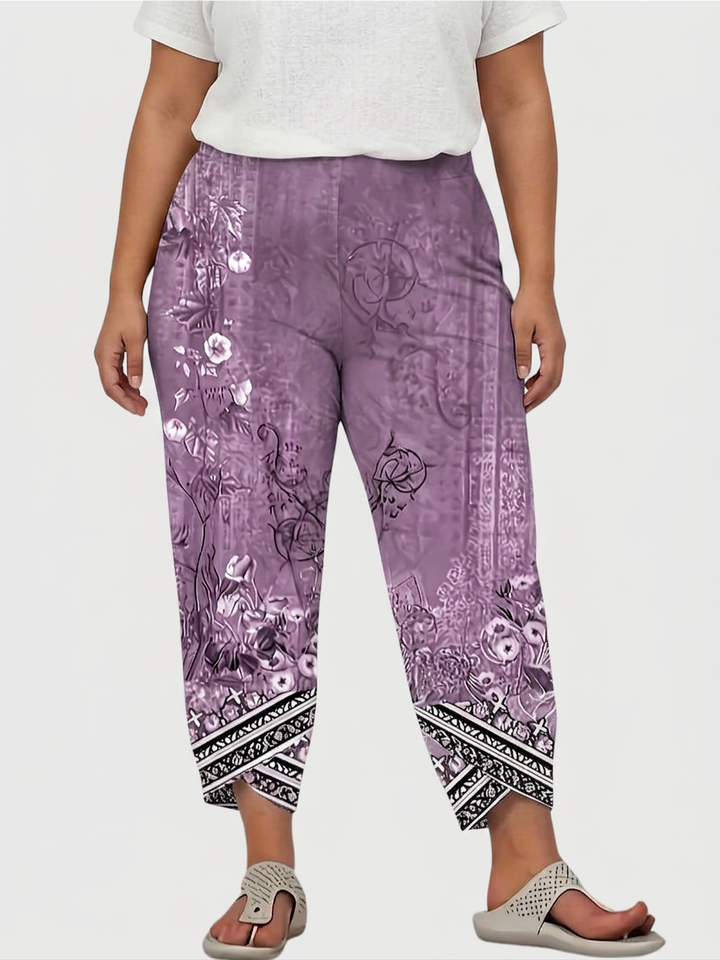 Olwen | Vintage Bloemen Capri Broek Met Elastische Taille