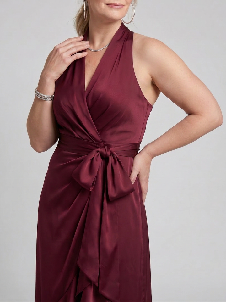 Amina | Halternek Wikkel Asymmetrische Zoom Midi Jurk