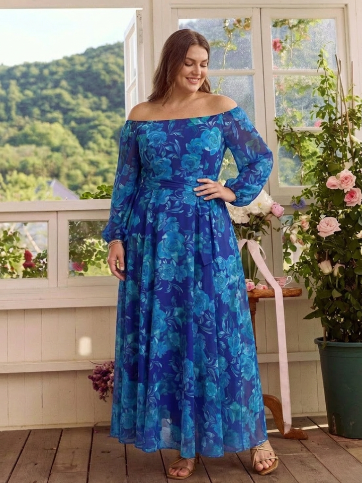 Beatrix | Off Shoulder Bloemen Maxi Jurk