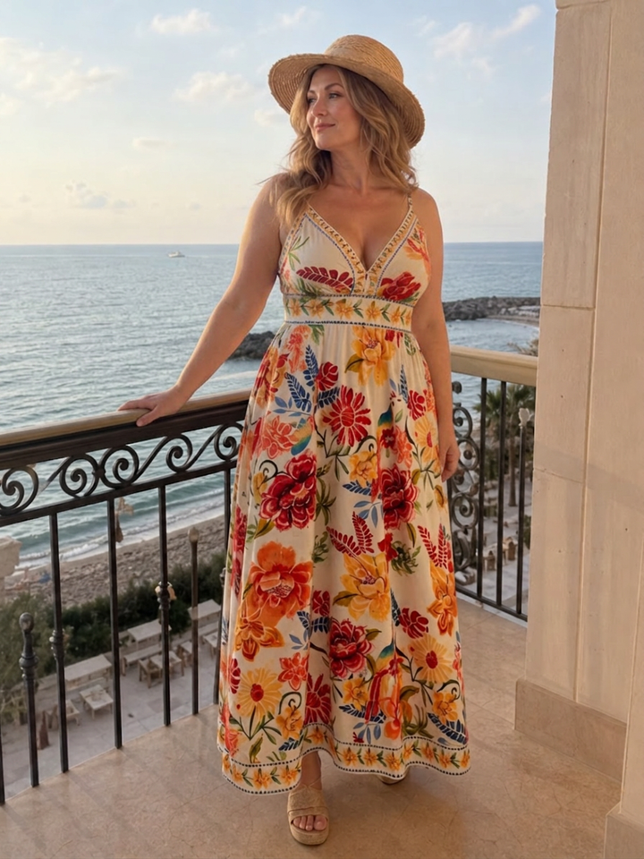 Calla | Mouwloze Empire Taille Midi Jurk