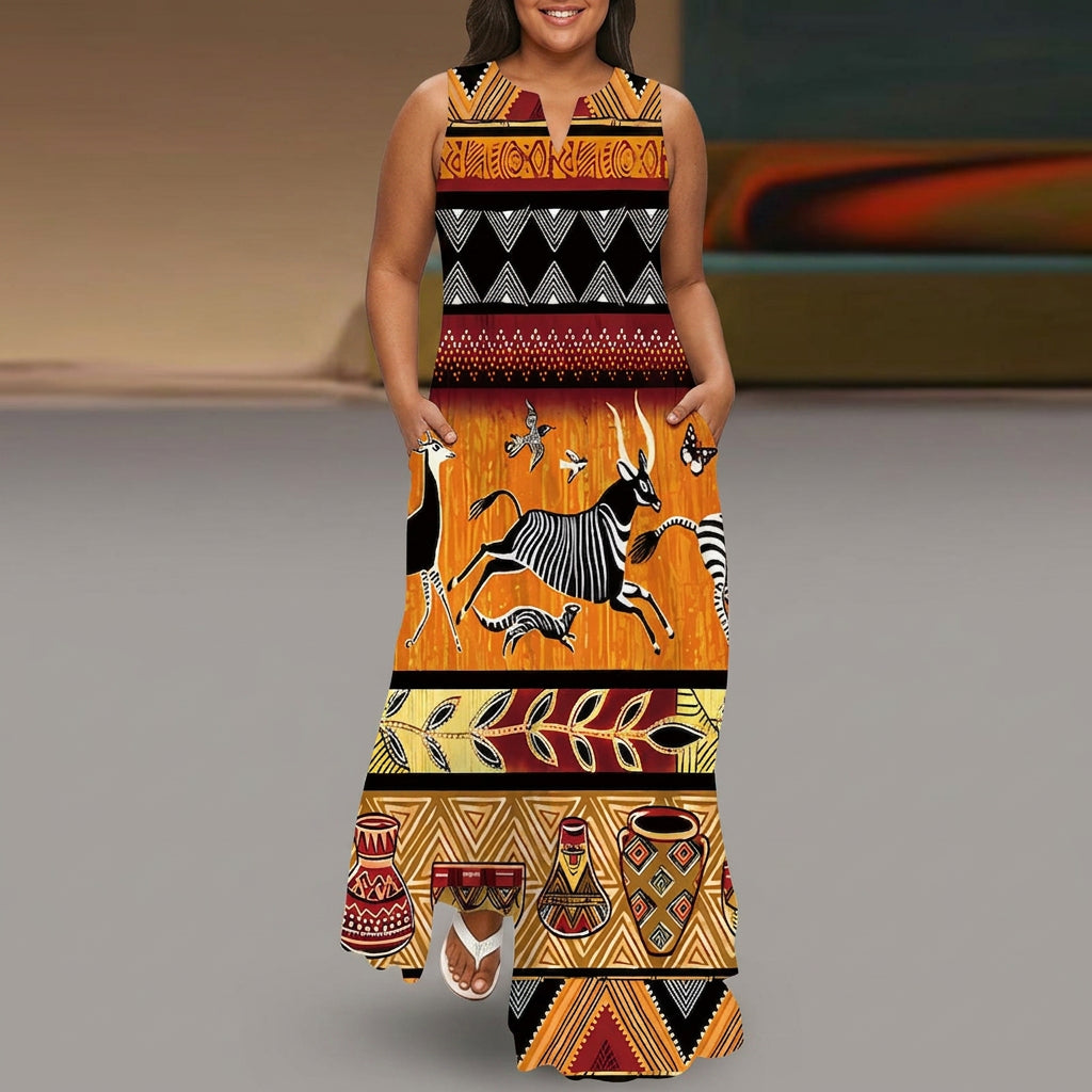 Layla | V-Hals Mouwloze Safari Maxi Jurk