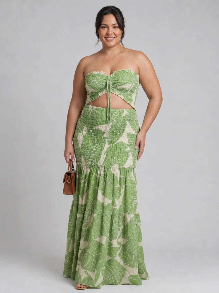 Edith | Strapless Twee-delige Geprinte Maxi Jurk Set