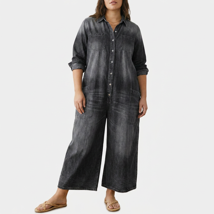 Parel | Vintage Gewassen Zachte Katoenen Denim Jumpsuit met Knopsluiting
