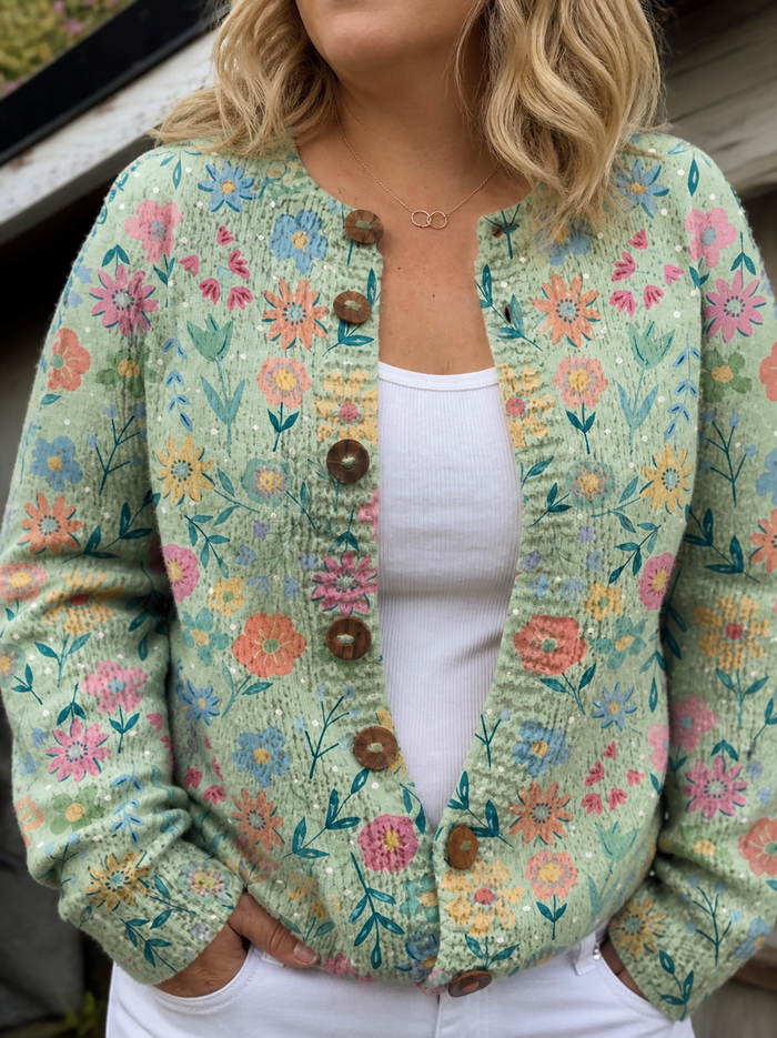Dames Vintage Bloemenvestje met Houten Knopen