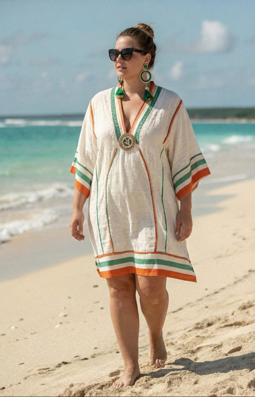 Evadne | Coastal Stripe Geborduurde Mini Jurk