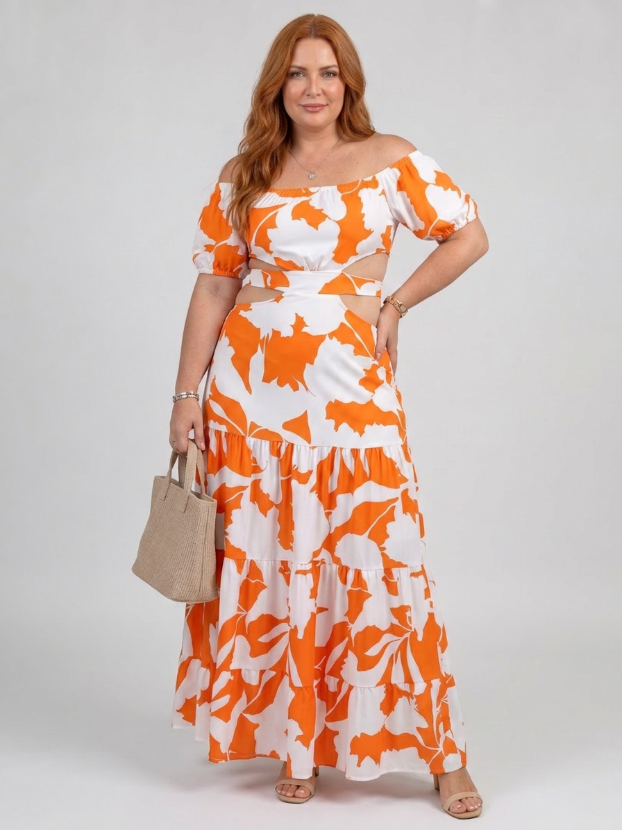 Cassia | Off Shoulder Cutout Taille Maxi Jurk