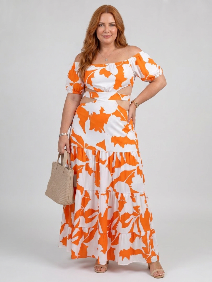 Cassia | Off Shoulder Cutout Taille Maxi Jurk