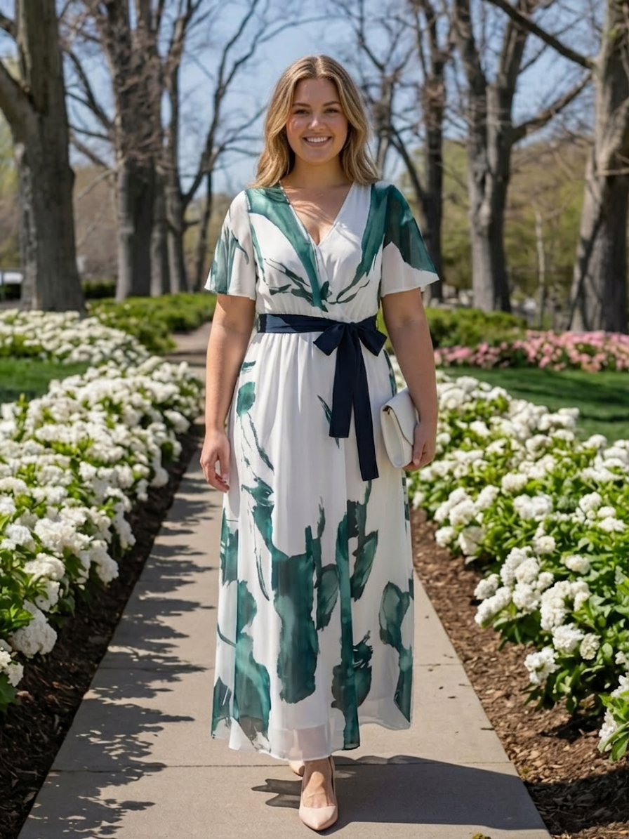 Livia | Maxi-jurk met Flutter Mouwen en Ceintuur