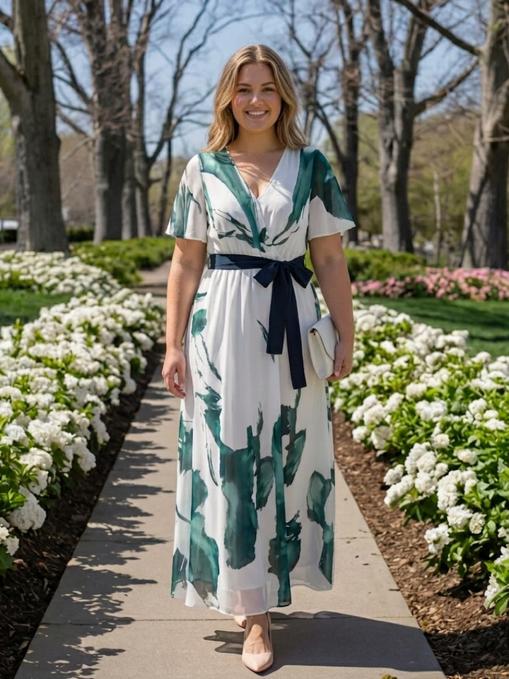 Livia | Maxi-jurk met Flutter Mouwen en Ceintuur