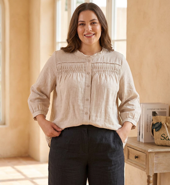 Rhian - Katoenen Shirt Met Plisséwerk