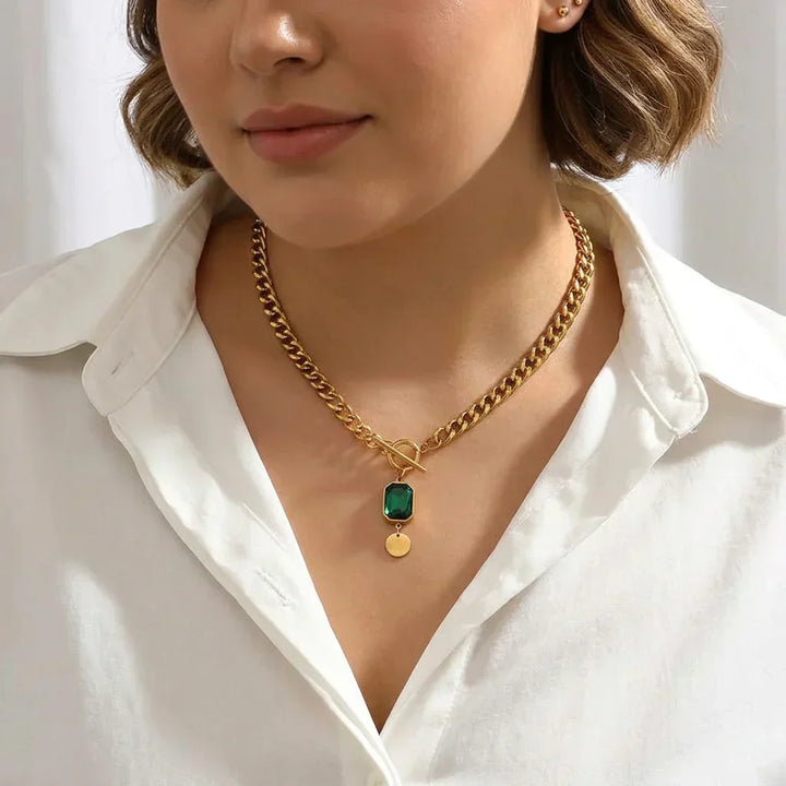 Posy Chain Smaragd Hanger Ketting | Goud