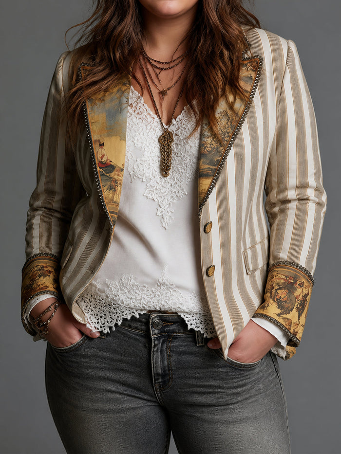 Dames Gestreepte Blazer met Opvallende Revers