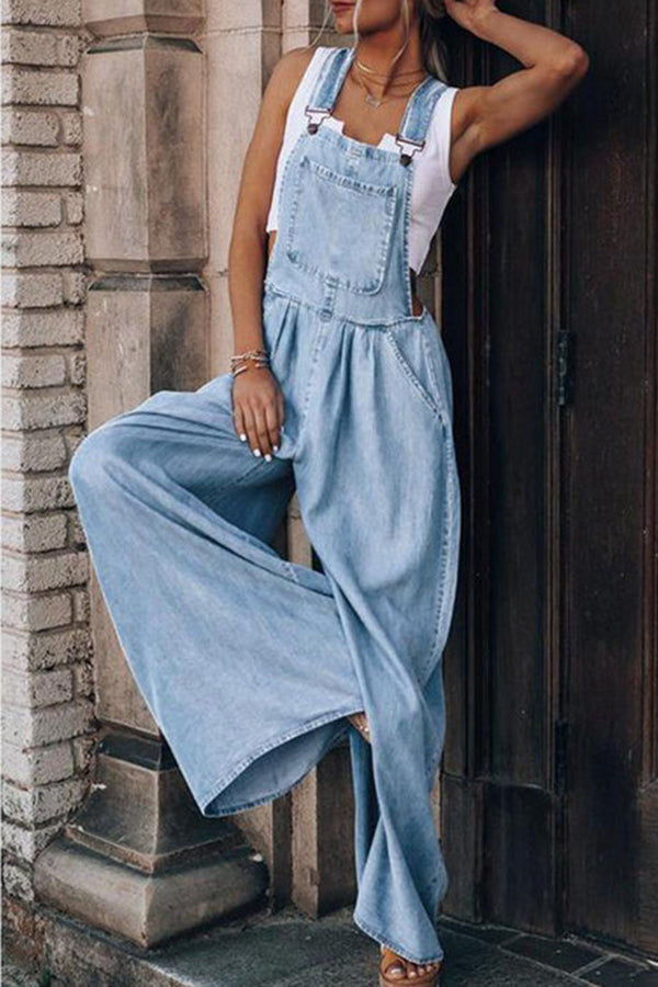 Esmé - Mode Casual Effen Pocket Spaghetti Band Losse Jumpsuits
