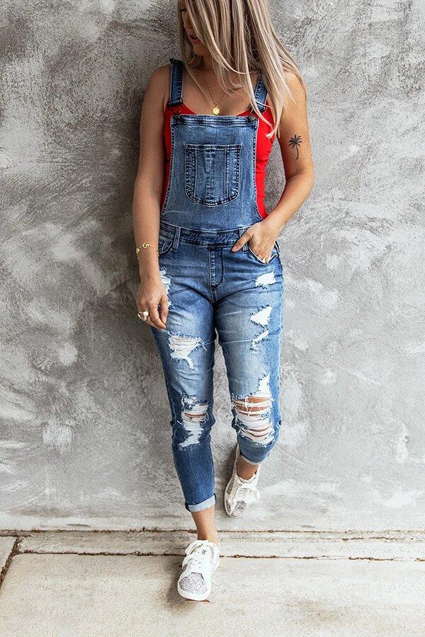 Sora - Retro Gescheurde Stretch Denim Overall