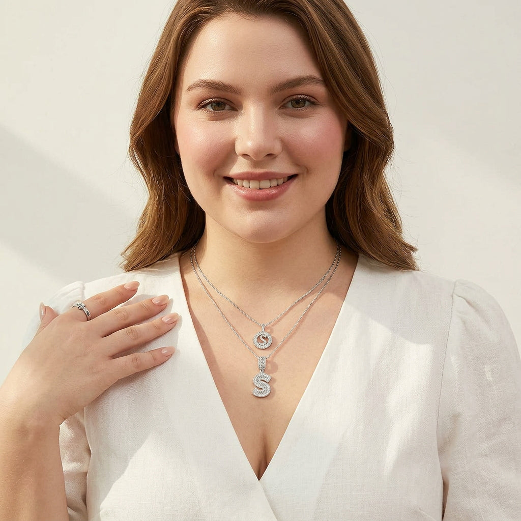 Selma letter initial ketting set | Wit Goud
