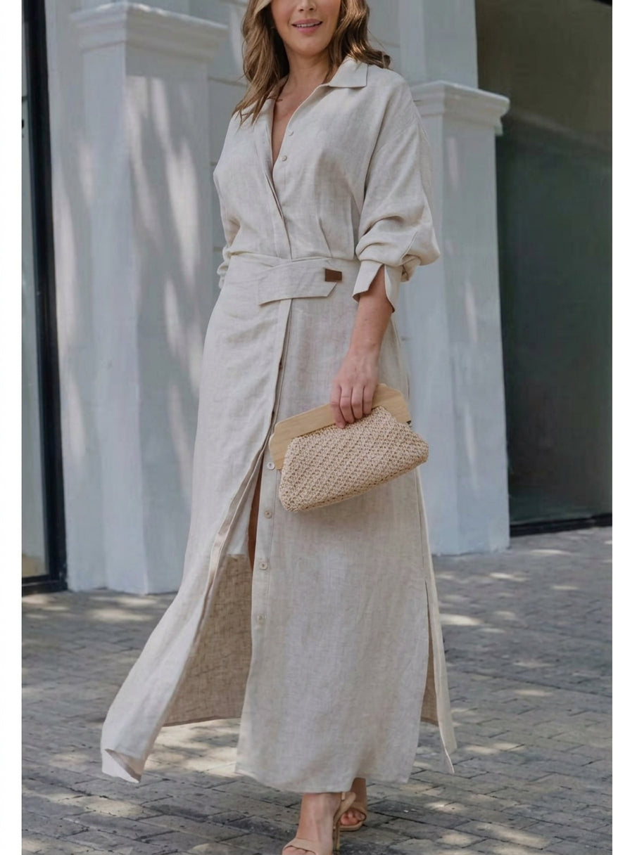 Wren Elegante Vastgebonden Jurk: Chic Pendelstijl met Lange Mouwen