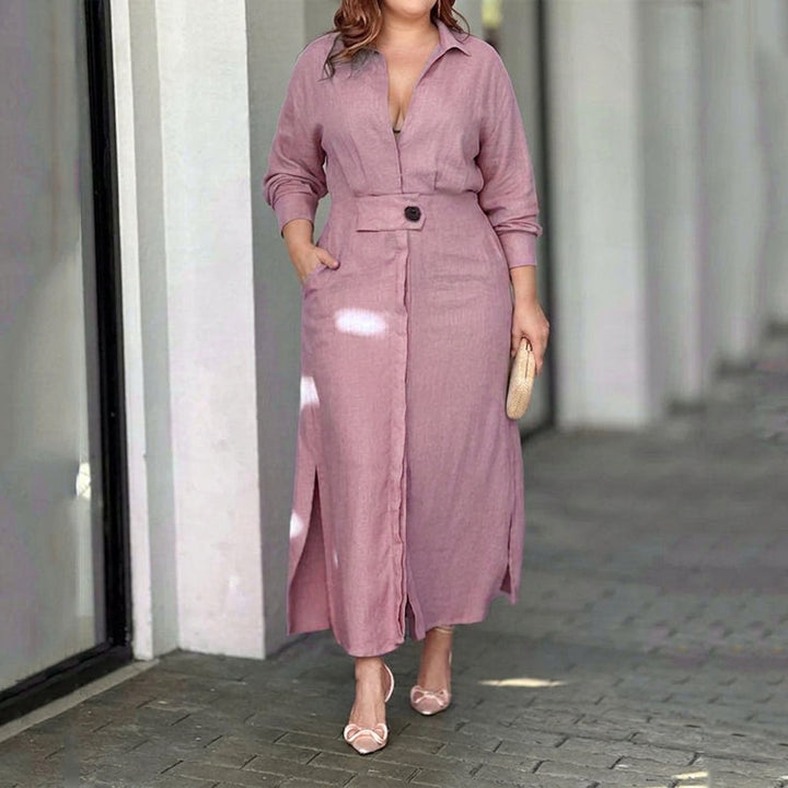 Wren Elegante Vastgebonden Jurk: Chic Pendelstijl met Lange Mouwen