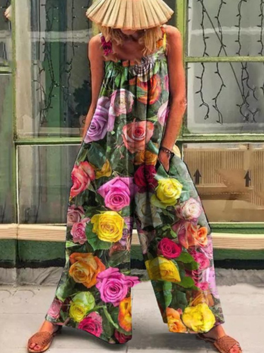 Saskia - Losse Multicolor Zonnebloemprint Jumpsuit