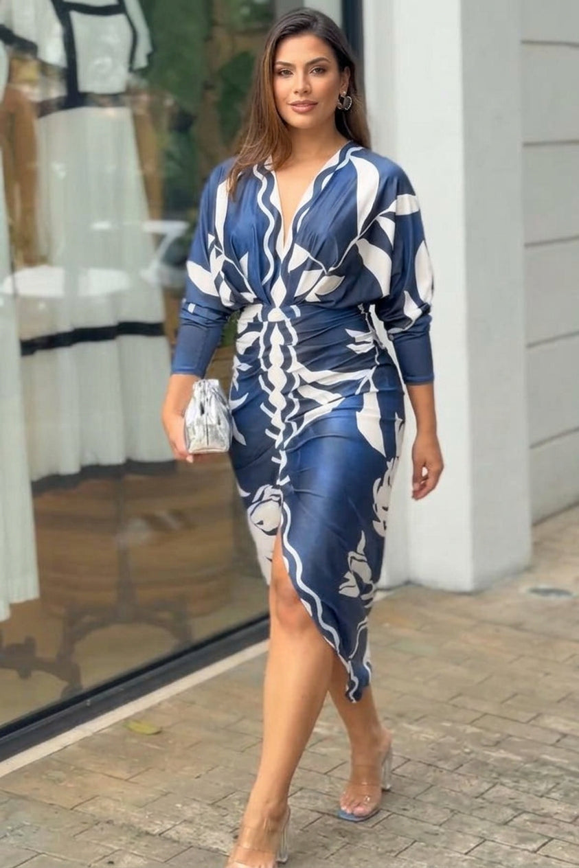 Signy | Sun Escape Unieke Print Dolman Midi Jurk