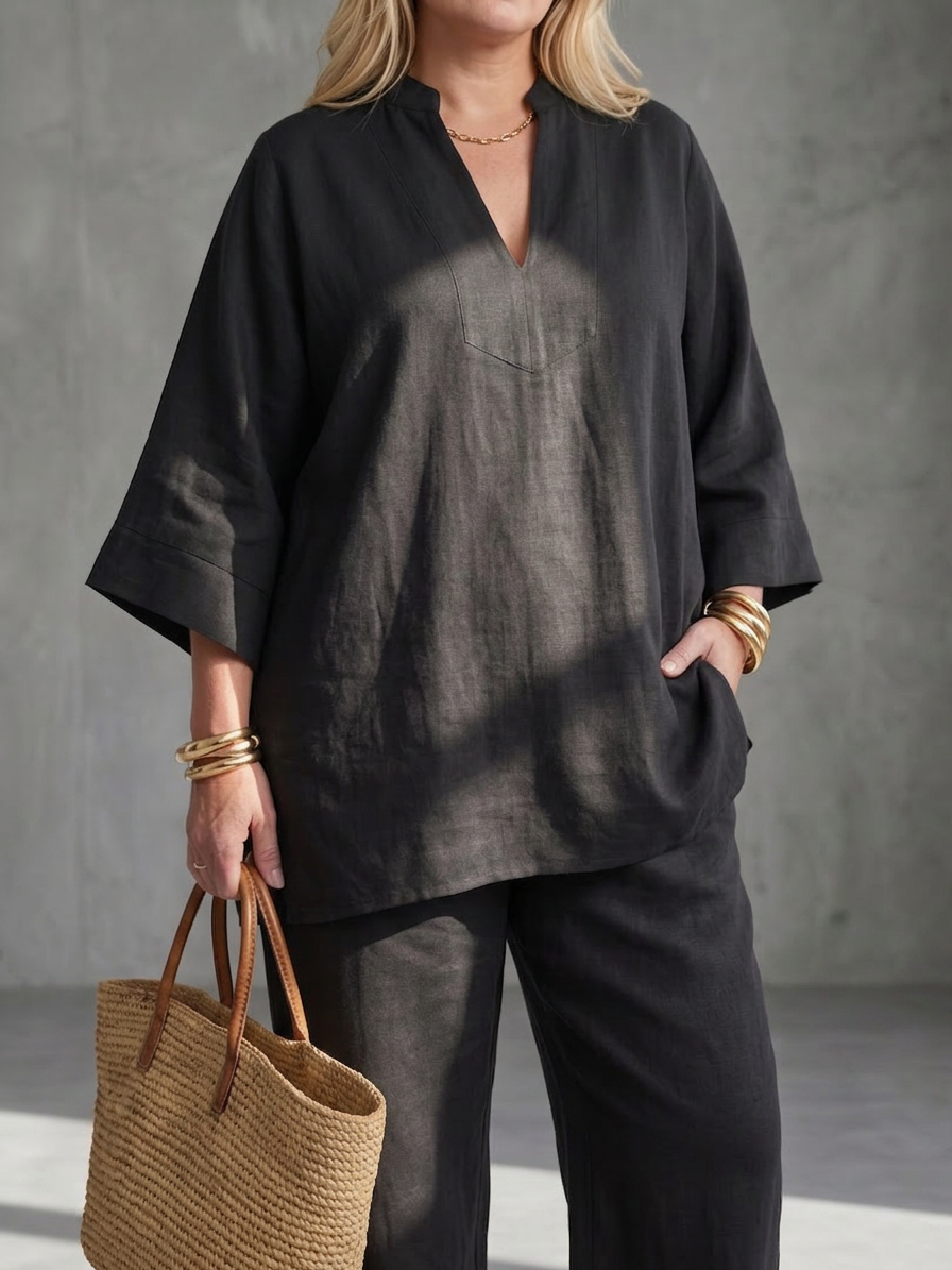 Heledd | V-Hals Tuniek Met Gathered Broek Set