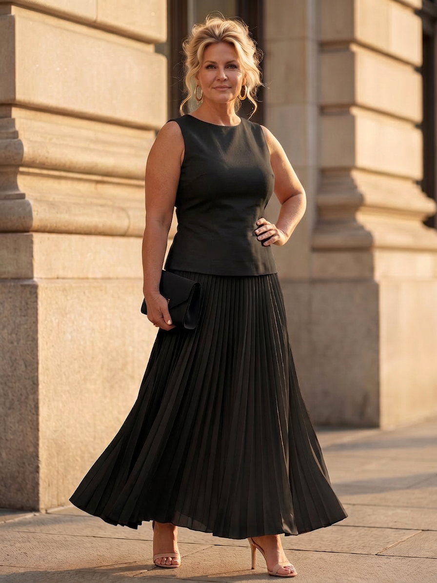 Fauna | Gestructureerde Mouwloze Corsage Met Plissé Rok Set