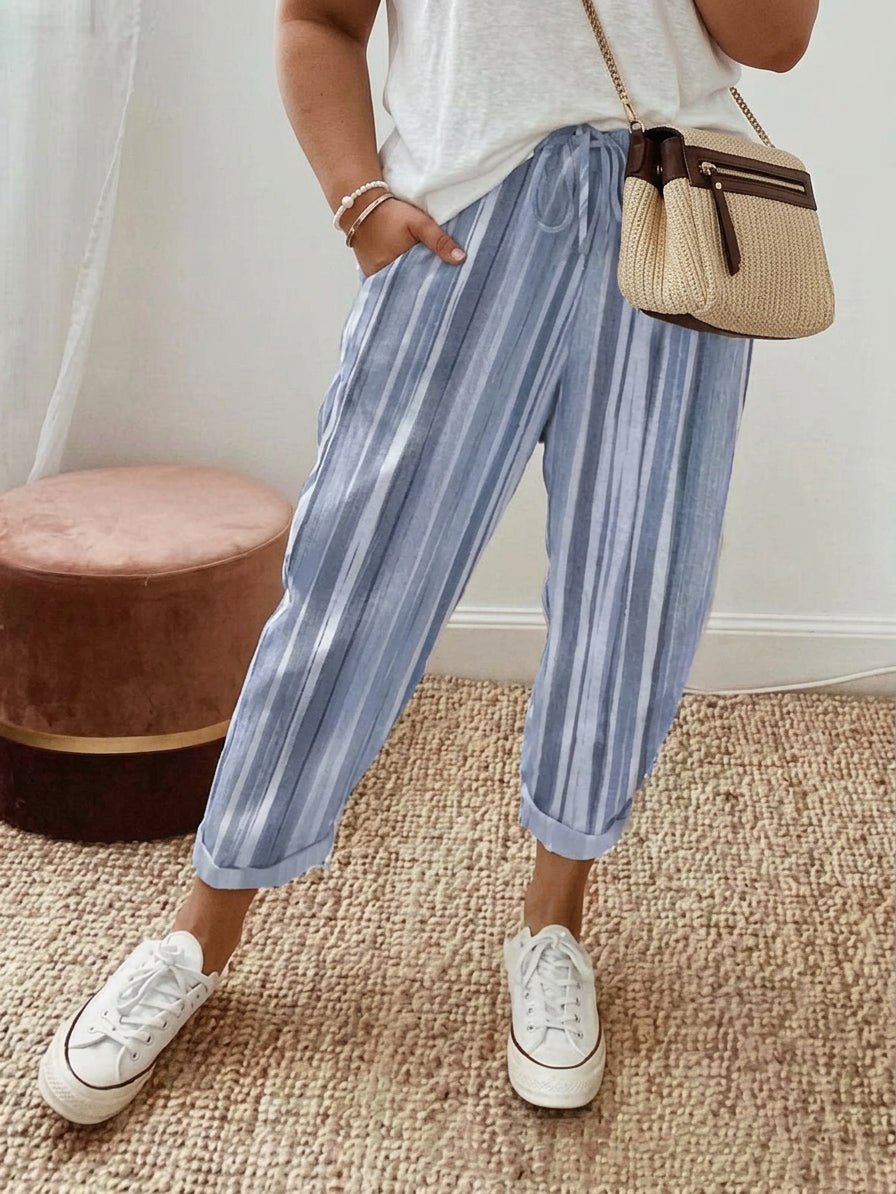 Ottilie | Luchtige Blauwe Gestreepte Broek