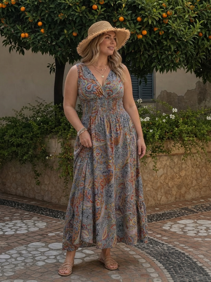 Nova | Mouwloze Midi-jurk met Paisleyprint